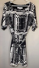 Trina Turk Black & White Nerissa Belted Dolman Sleeve Dress - Size 8