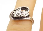 WHEELER 925 Sterling Silver Vintage Petite Floral Leaf Band Ring Sz 4 RG5318