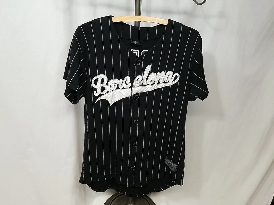 Camiseta deportiva de béisbol a rayas negra de Barcelona Designs para hombre M manga corta con botones Foto 2 de 4