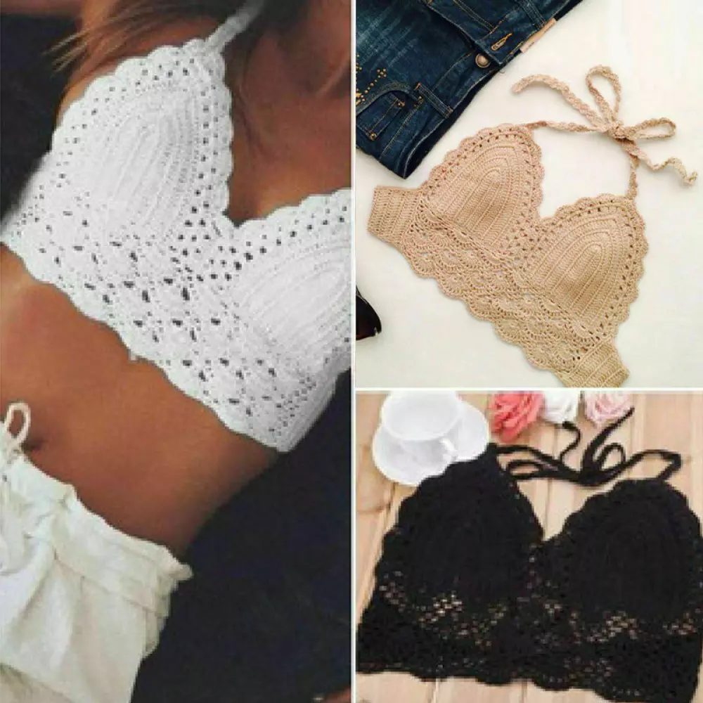 Women Crochet Lace Bralette Knit Bra Boho Beach Bikini Halter Cami