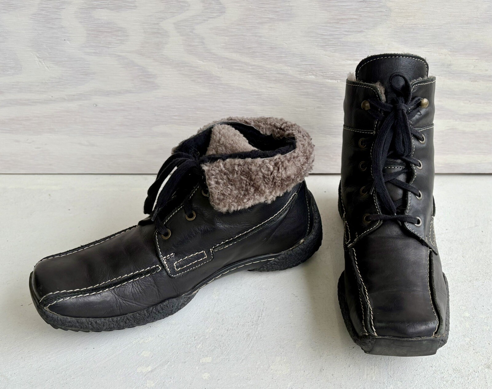 I Love Zapatos Italianos Brevet Cuero Negro Piel de Oveja Forrado Botín EU 42/US 9