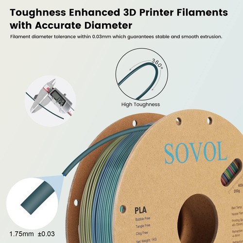 Sovol 1.75mm PLA Multicolor 3D Printing Filaments 1KG/Rolls Silk PLA Material - Picture 10 of 29