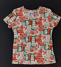 EUC Comfy Cotton Scrub Top Womens XS Christmas Candy Cane