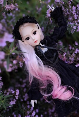 The Pink Hair Wizard in Black Vintage Dress 60cm BJD Doll not Barbie not Blythe