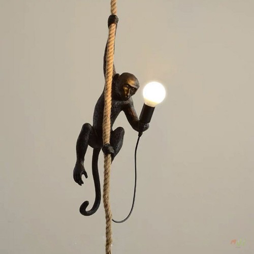 Monkey Pendant Lamp Animal Chandelier Ceiling Hemp Rope Suspension Lights - Picture 3 of 13