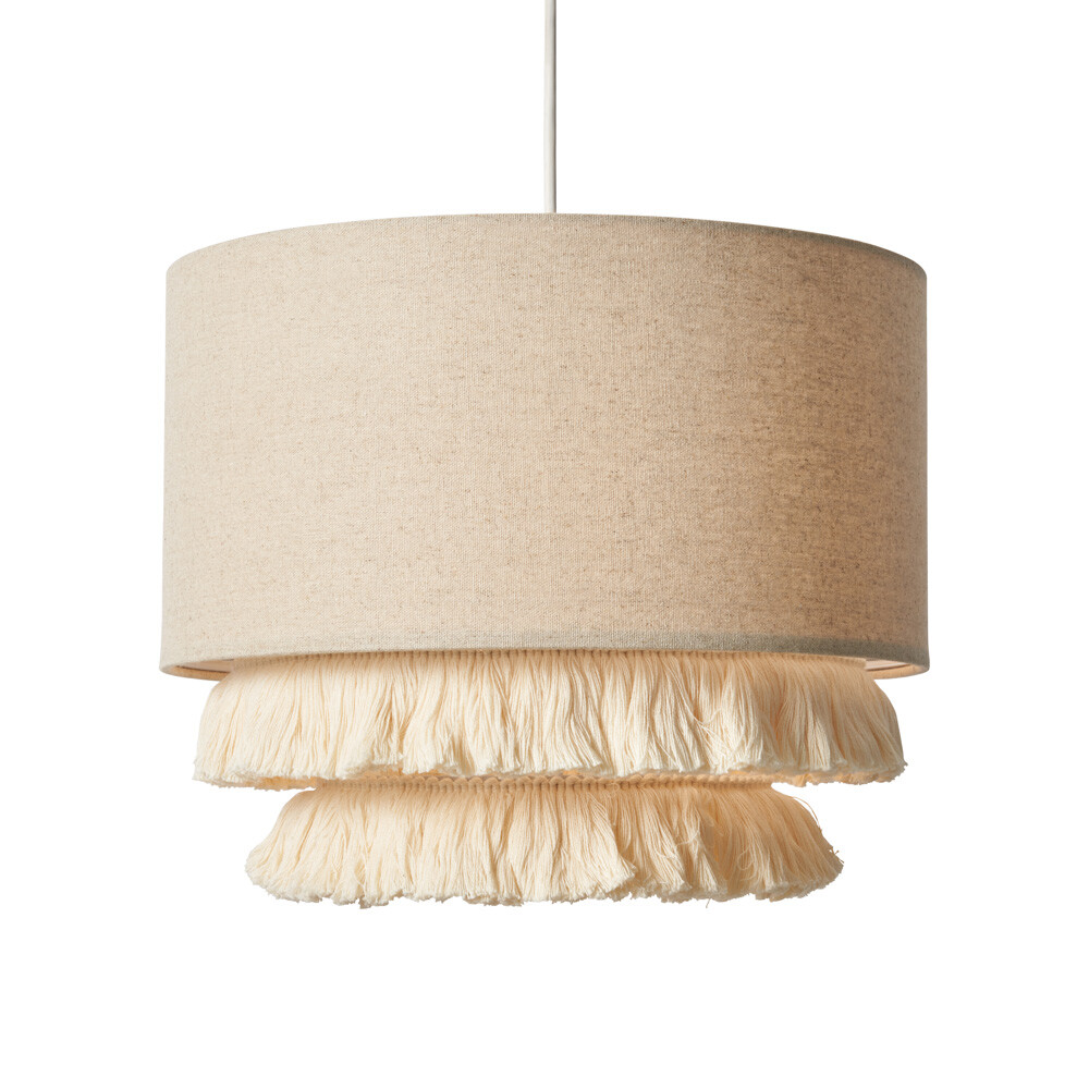 Litecraft Cassie Light Shade 2 Tiered Tassel Drum Easy Fit Lampshade - Natural