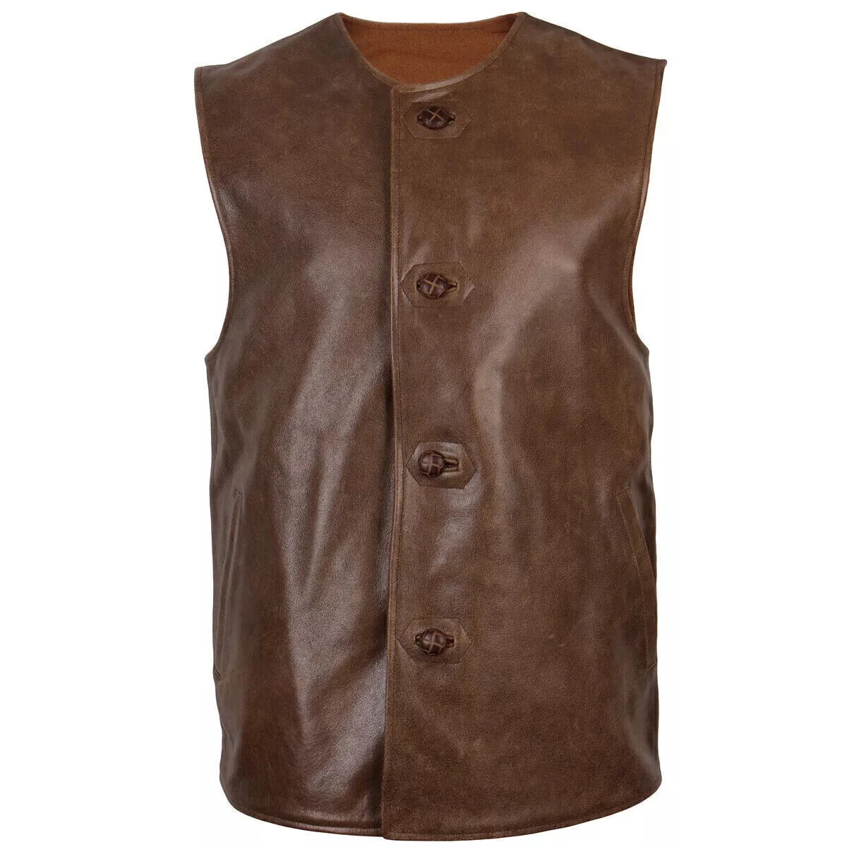 Brown WW1 British Repro Jerkin Army Men's Genuine Leather Vest Free Ship