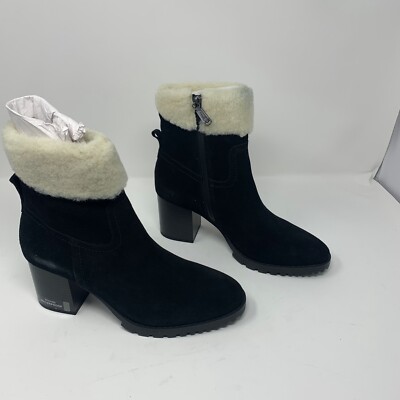 Blondo Tia Ankle Booties Women's 9.5M Black Suede Side Zip Faux Fur Collar S0650