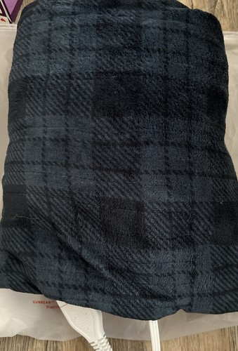 Heated Buffalo Blue/Black Plaid Fleece 60x50 Throw Blanket Sunbeam New NO BOX - Picture 2 of 3