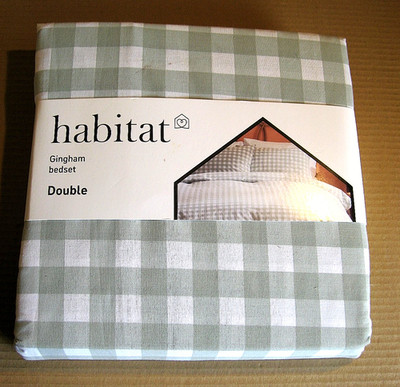 BRANDNEU - HABITAT GRÜN & WEISS GINGHAM DOPPEL BETTDECKE & KISSENBEZÜGE