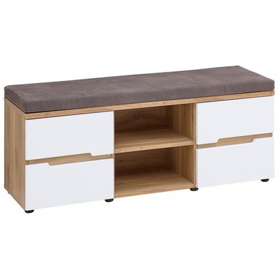 Garderobenbank Sitzbank 2 Türen Mauvella Eiche Dekor Weiß supermatt 120 x 38 cm