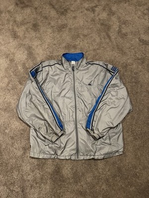 Vintage Y2K Adidas Silver Blue Nylon Windbreaker Track Jacket Men's Size XL
