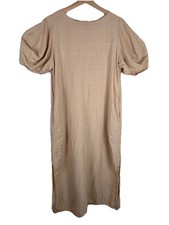 Mijeong Park Size XS/S Linen Blend Beige Midi Shift Dress Relaxed Minimalistic