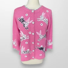 VTG Philip & Jane Gordon Pink Bunny Easter Cardigan  Knit Sweater Medium