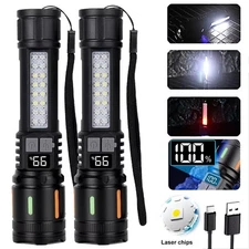 99000000 Lumens Super Bright LED Tactical Flashlight 2x Rechargeable Work Light
