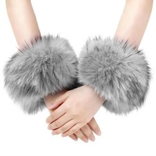 RainFlowwer Faux Fur Short Wrist Cuffs, Winter Furry Arm Warmer Fluffy Wirstb...