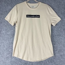 Vintage Abercrombie Fitch T-Shirt Mens Medium Beige Patch Logo Embroidered
