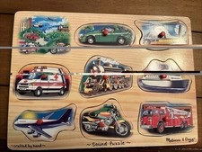 Melissa Doug Wooden Sound Puzzle On The Move Vehicles Tested Working