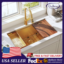 Quikore 32 Inch Gold Undermount Workstation 16 Gauge Stainless Steel Single Sink