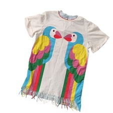 Stella McCartney Kids Parrot Print T-Shirt Dress 4 Cotton Fun Fringe Tunic