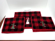 Lot of 3 Christmas Hand Kitchen Bath Towels Tree Star Snowman Cotton Multi Plaid