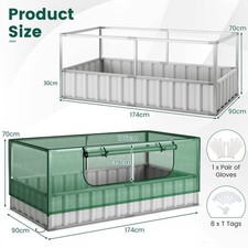 Garden Raised Bed 174x90x70CM Outdoor Greenhouse Rectangular Planter Box Kit