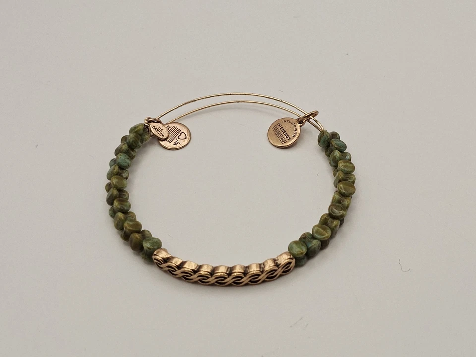 Alex &  Ani " Winding Road " Moss Green   & Gold Beaded Bangle Bracelet 🎁 - Image 4 of 4