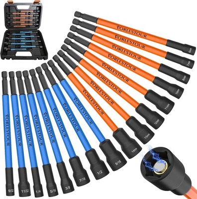 16PCS Magnetic Nut Driver Set for Impact Drill, 6 Inch Extra 16 PCS, Orange 