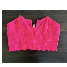 Dream Angels Pink Lace Corset Top Floral Sheer Hook Eye Closure Size M