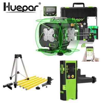 Huepar S04CG 4D Kreuzlinienlaser 4 x 360° grün + Empfänger +3.7m Teleskopstativ - Bild 1 von 4