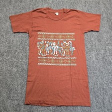 Vintage 90s Single Stitch Burnt Orange Aztec Print Shirt Sz M Made In USA