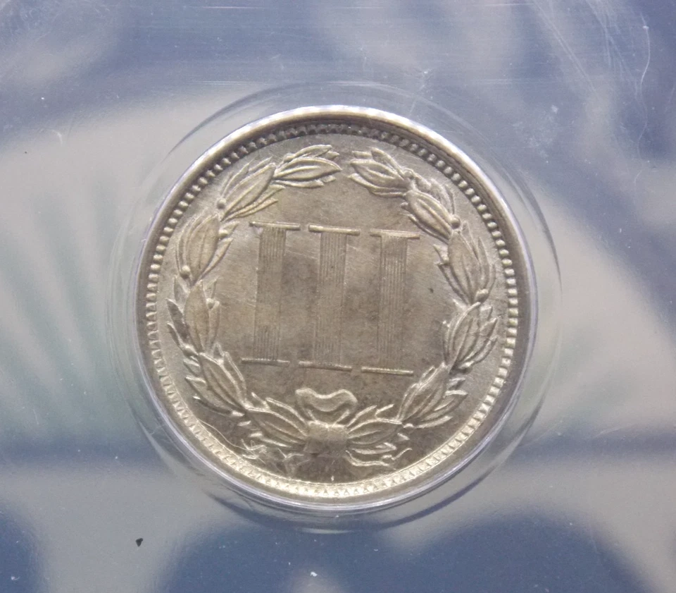 1867 Three Cent Nickel Piece *OBSOLETE* 3CS ANACS MS64 #420 BU Unc ECC&C, Inc. - Image 2 of 4