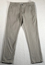 Plaid  Plain Mens Chino Pants Flat Front Slim Skinny Beige Stretch Cotton 31x28