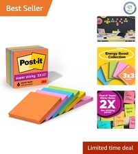 6 Pads of 3x3 Super Sticky Notes in Bright Energy Boost Colors – Eco-Friendly