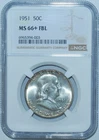 1951 P NGC MS66+FBL Full Bell Lines Franklin Half Dollar
