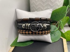 3 PC Leather Bracelet Stackable Adjustable Tie Free Ship Tree Life Charm B5203