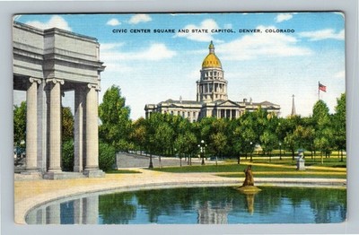 Denver CO, Civic Center Square, State Capitol, Colorado Vintage Postcard