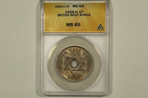 1936 British West Africa 1 Penny ANACS MS65