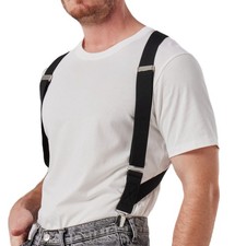 2 Clips Mens Suspenders X-Back Clip-On Elastic Braces for Formal and Casual W...