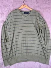 Nautica Green Striped V-Neck Knit Jumper   Size L