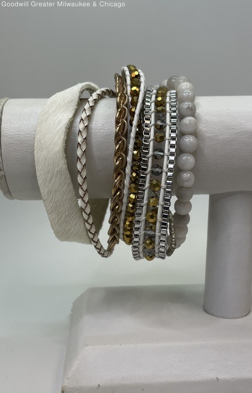 Victoria Emerson Gold Tone Rhinestone Multi Strand Bracelet 56.7g