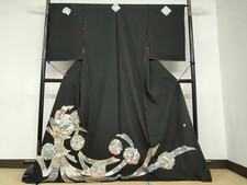 Heiwaya Kimono - Luxury black tomesode, artist's work, piece embroidery,