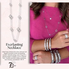Park Lane EVERLASTING Floating Quatrefoils Long Silver Necklace, Retail $132