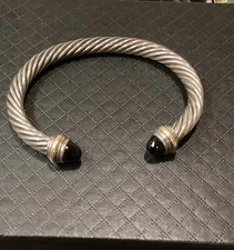 Authentic David Yurman Classic Cable Bracelet 14k Sterling Silver and Black Onyx