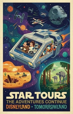 Star Tours Disneyland Attraction Line Art 12x18 Matte Print