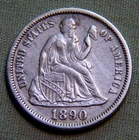 1890 Seated Liberty Silver Dime - Full Liberty - XF / AU - Lot 1905