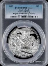 2025 Cook Islands $25 5oz Silver Samurai PCGS PR70 First Day