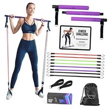 Portable Pilates Bar Kit with Resistance Bands 20, 30, 40, 50 LB - Guided 8