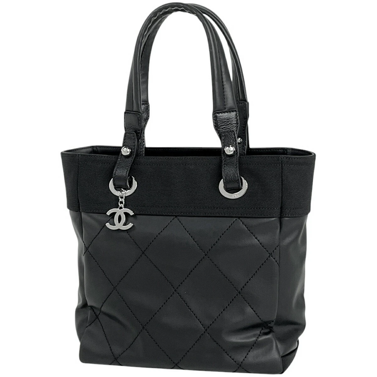 Chanel Paris Biarritz Tote Pm Borsa a Mano Rivestita Tela Nera A34208 Donna Us