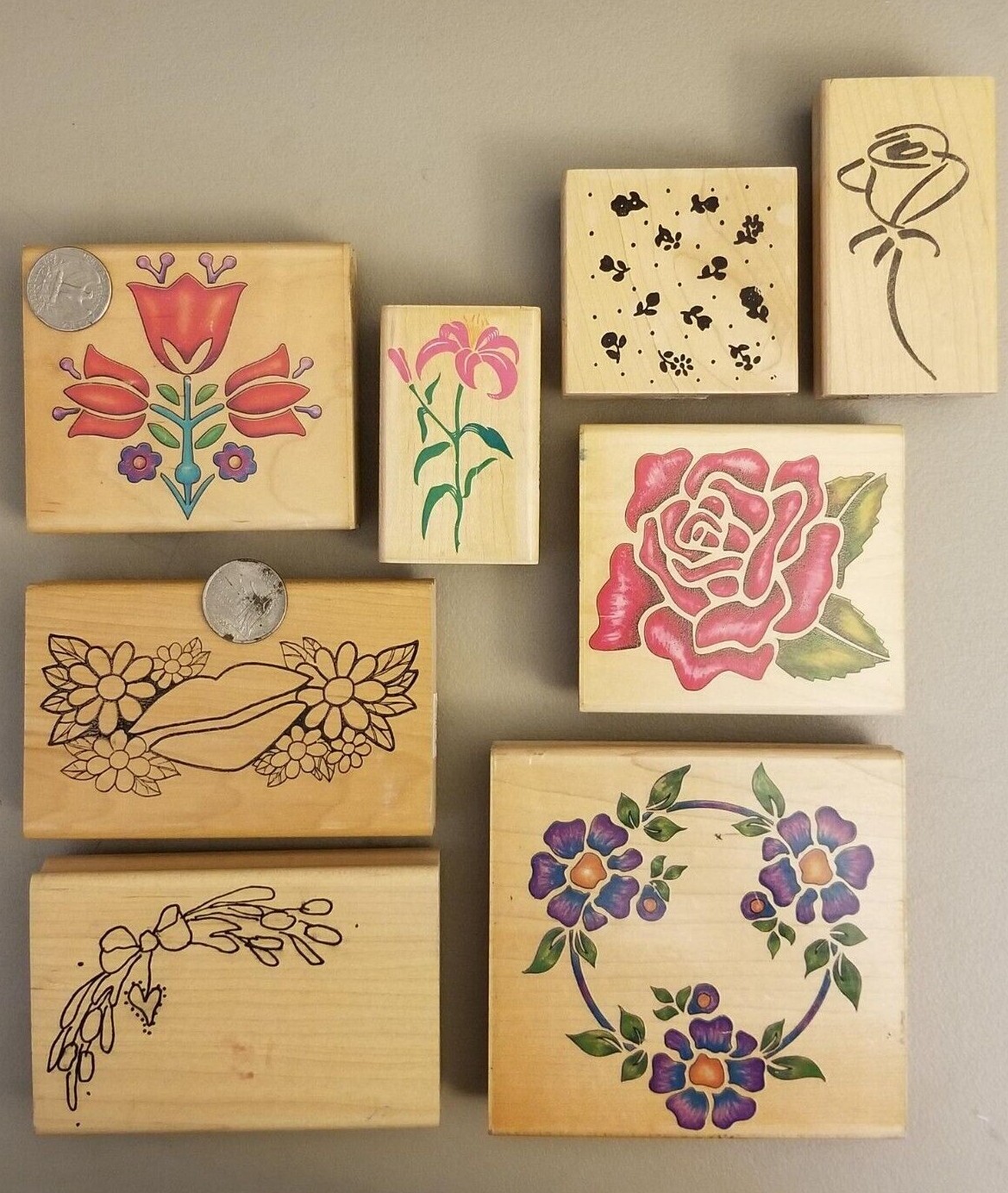 Lot of 8 rubber stamps used and new medium and large floral flowers